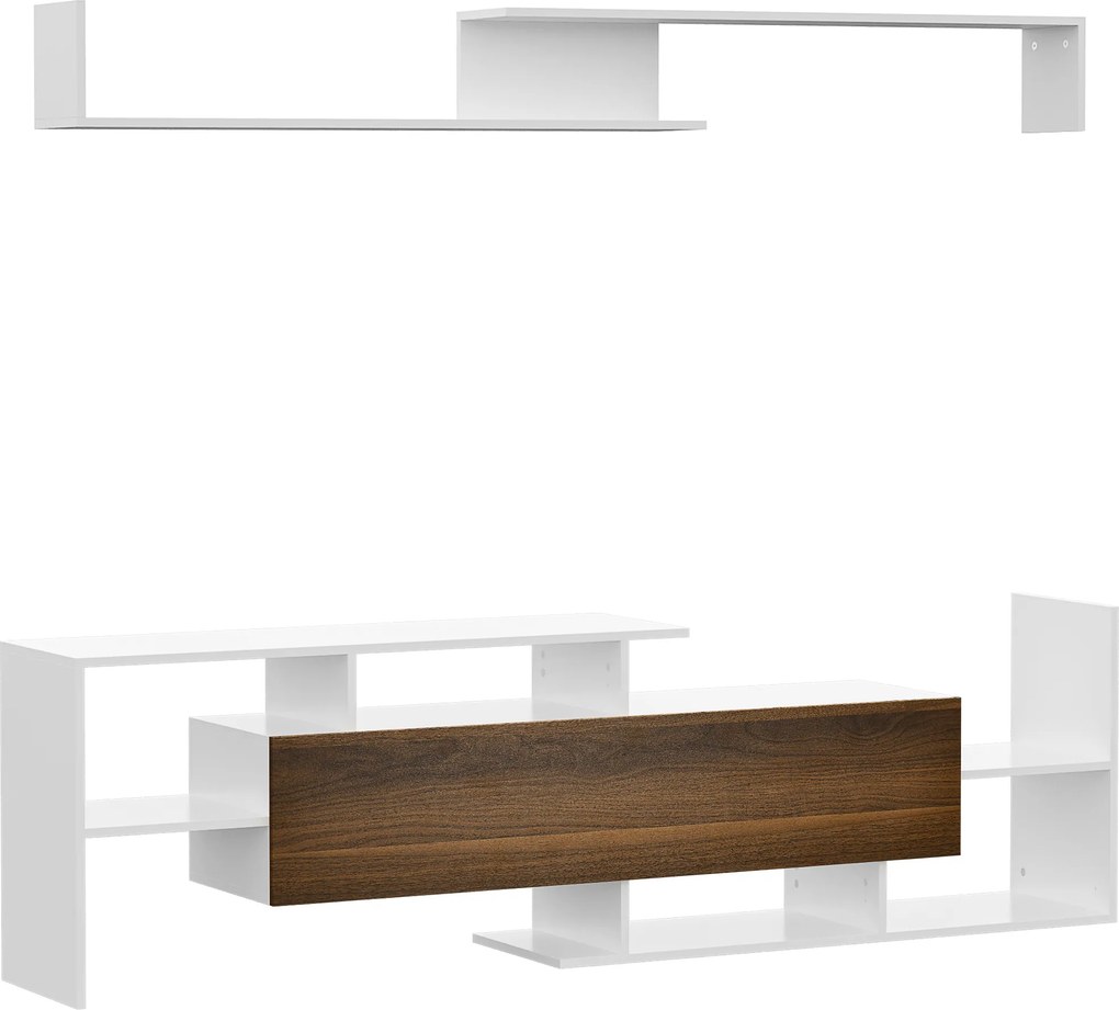 Móvel de TV Moderno Móvel para Televisores 153,6x25x42 cm e Prateleira de Parede 150x14,5x16,3 cm Branco e Castanho