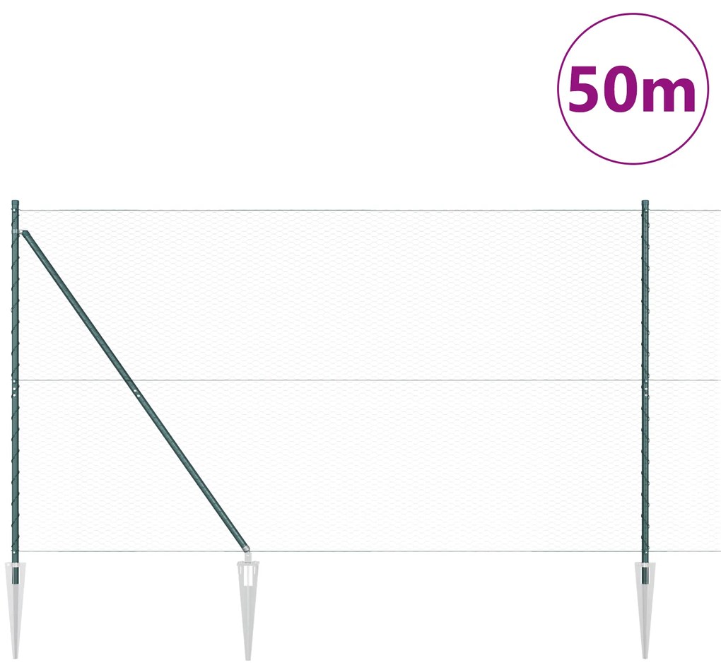 Cerca Hexagonal vidaXL Verde 1,6x50 m Aço