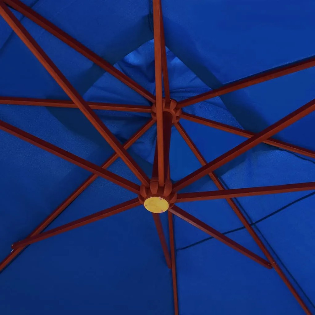 Guarda-sol suspenso com mastro de madeira 400x300 cm azul