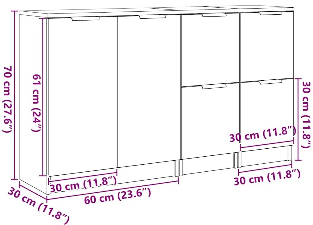 Buffets 3 pcs Madeira de carvalho preta