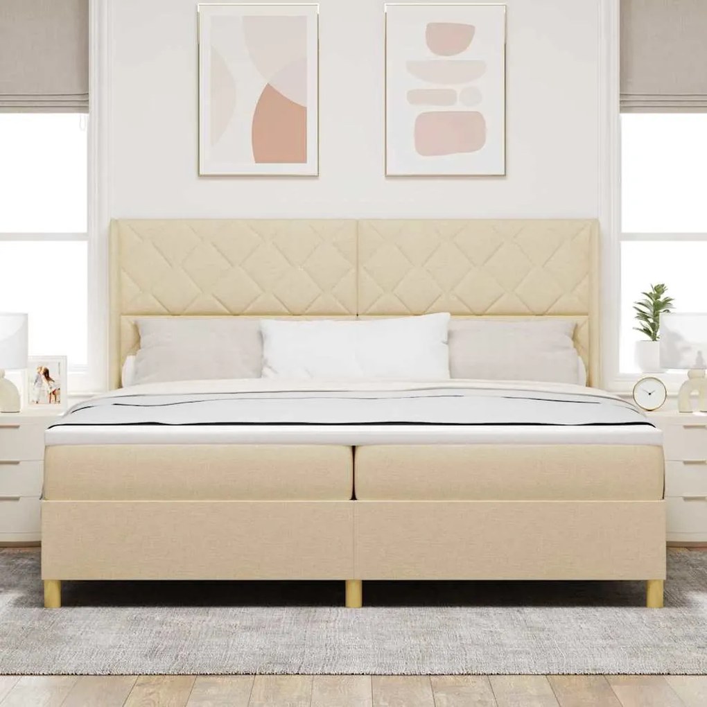 Cama Box Spring com Colchão Creme 200x200 cm - Tecido