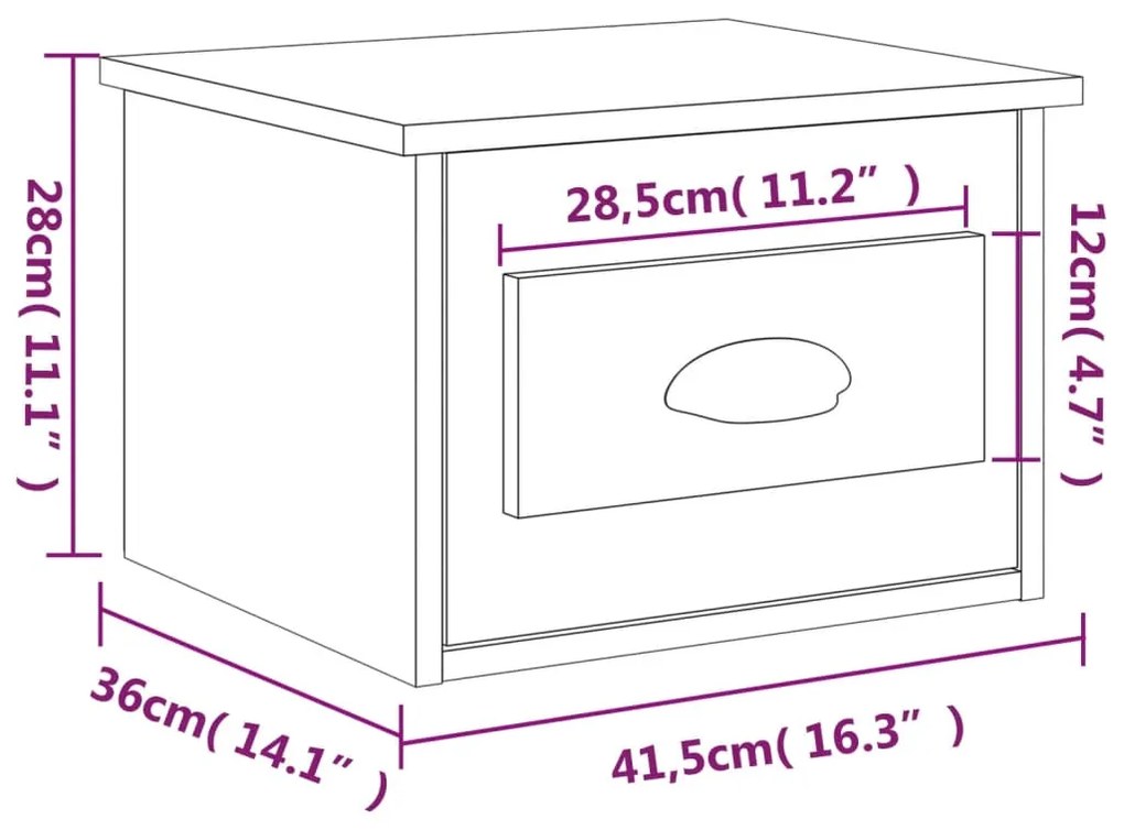 Mesas de cabeceira parede 2 pcs 41,5x36x28 cm cinzento cimento