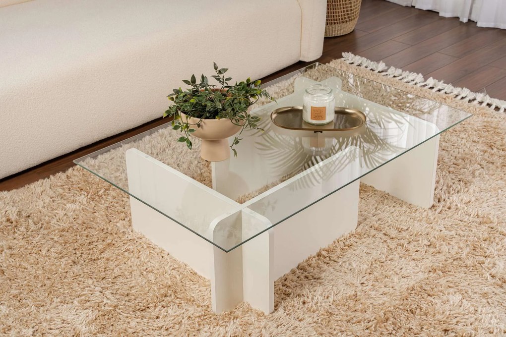 Mesa de Café Flavio - Branco Madeira - 105x30x65 cm