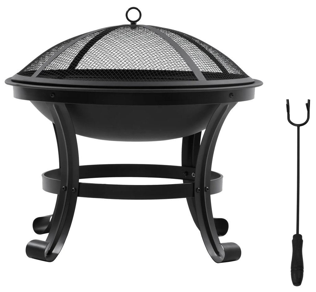 Outsunny Braseiro de Exterior de Aço com Tampa Protetora e Atiçador para Fogueiras na Varanda Campismo Ø55x50 cm Preto
