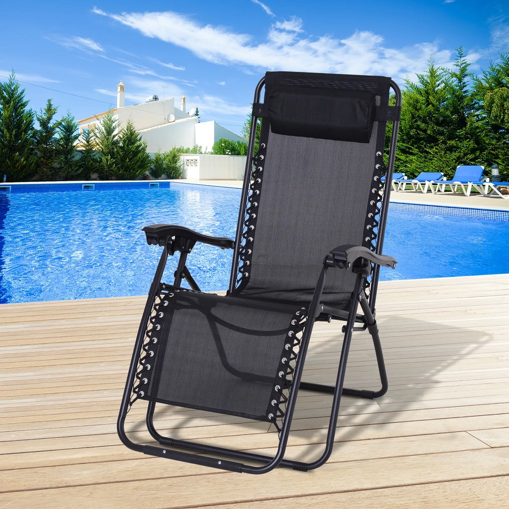 Outsunny Espreguiçadeira Dobrável para Jardim Espreguiçadeira Gravidade Zero para Praia Textilene Estrutura de Aço carga 150kg 90x65x110 cm Preto