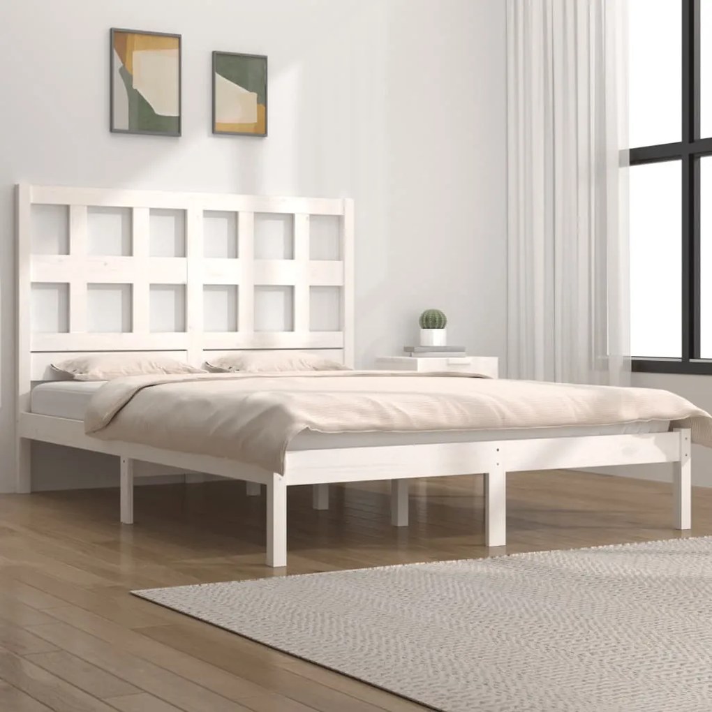 Estrutura de cama dupla 135x190 cm pinho maciço branco