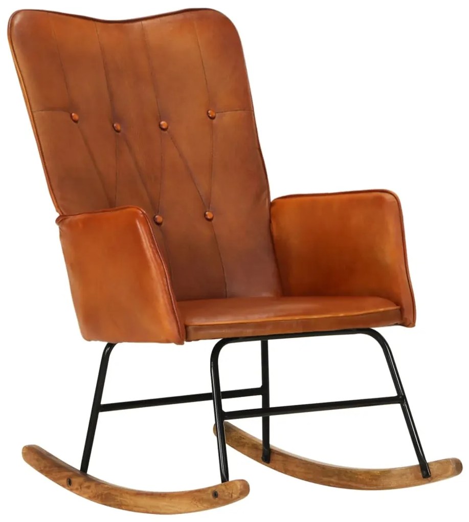 vidaXL Cadeira de baloiço couro genuíno cor bronze