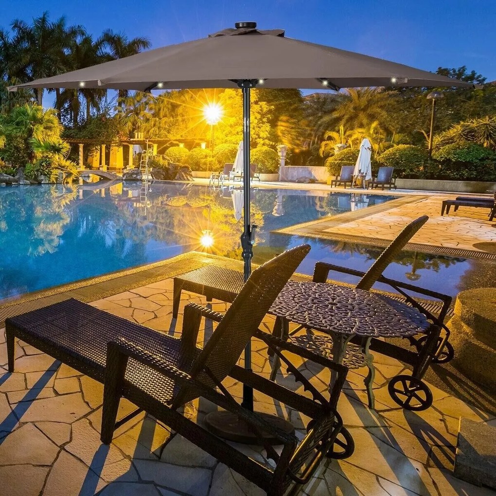 Guarda-sol com Luzes LED 3M de jardim dobrável, pátio e varanda Castanho