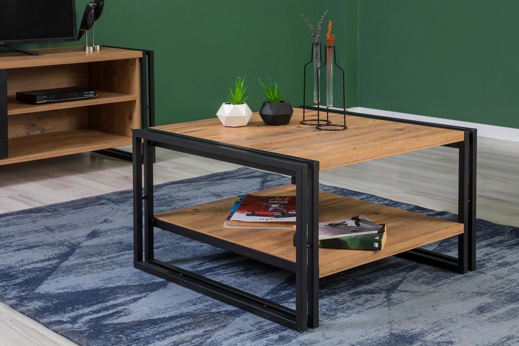 Conjunto de Mobiliário de Sala Cosmo – Pinho Atlântico Preto – TV: 130