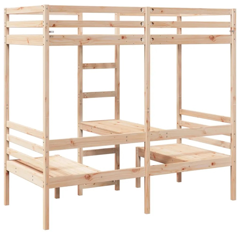 Cama alta com secretária e cadeiras 75x190 cm pinho maciço