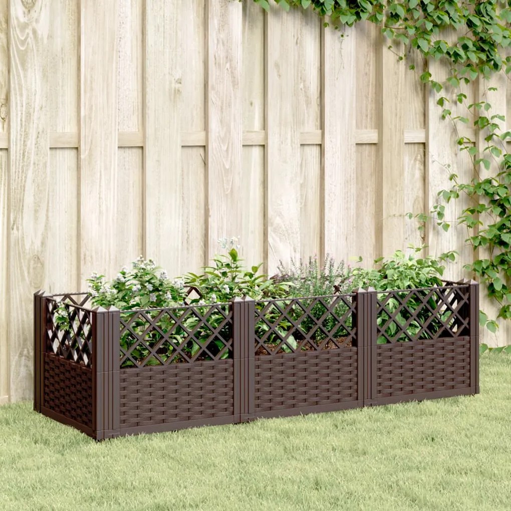 vidaXL Vaso/floreira jardim c/ estacas 123,5x43,5x43,5 cm PP castanho