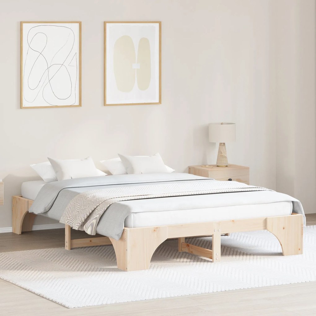 Estrutura de Cama Natural Madeira de Pinho Sólido 140 x 200 cm