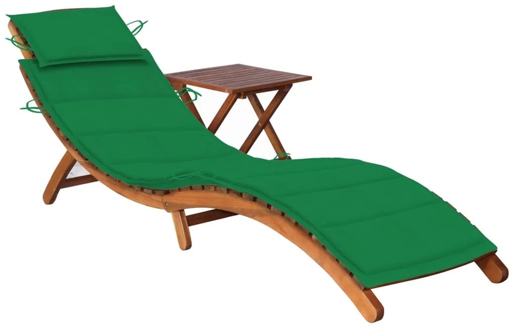 vidaXL Espreguiçadeira de jardim com mesa e almofadão acácia maciça