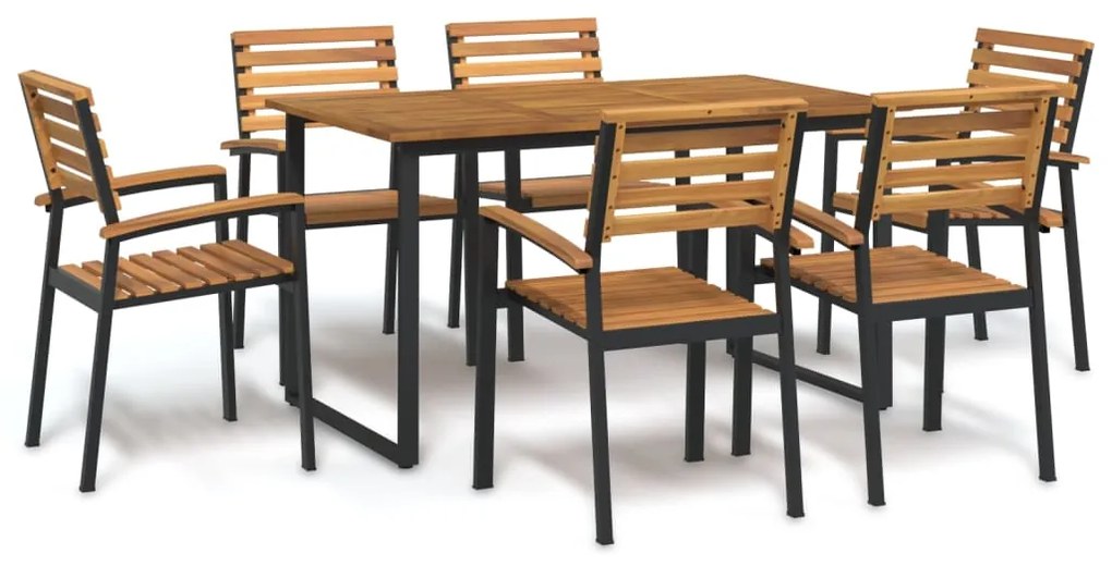 vidaXL Conj. jantar p/ jardim 7 pcs madeira de acácia maciça e metal