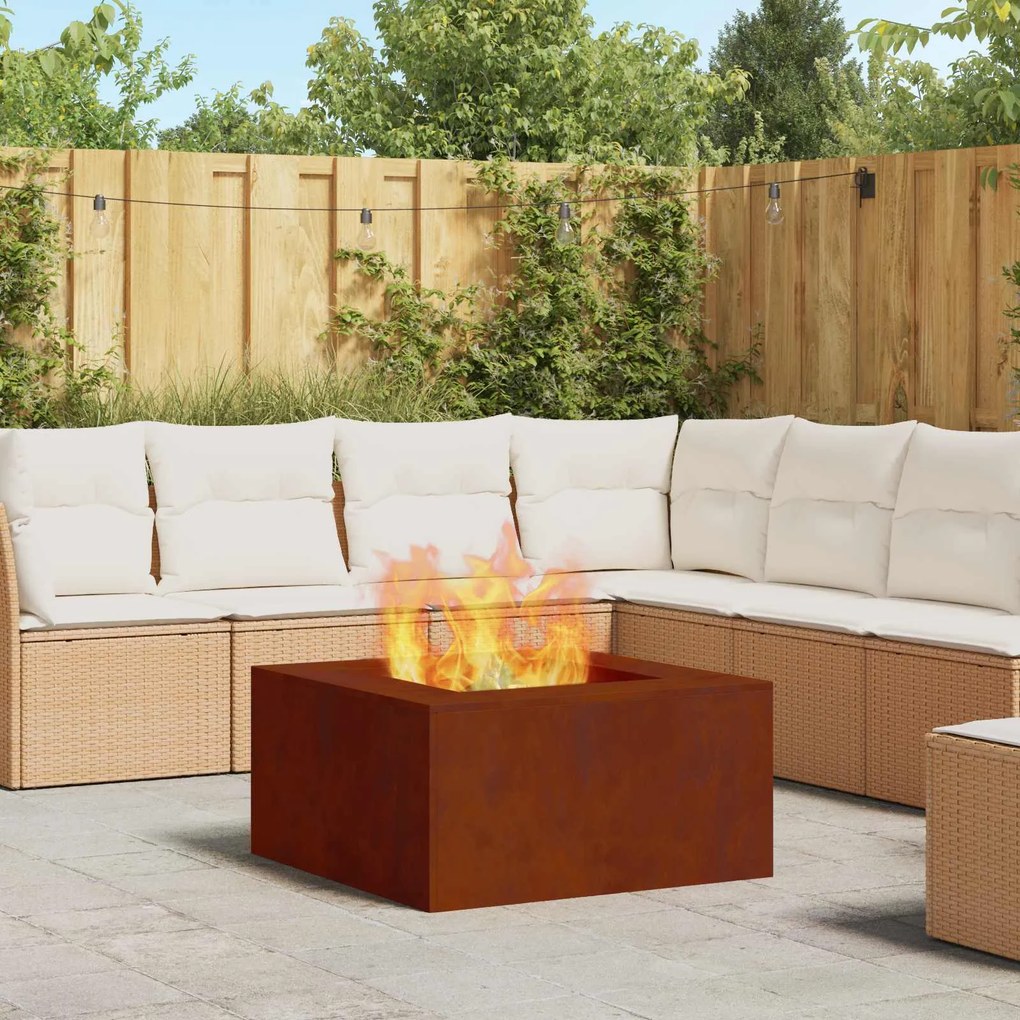 vidaXL Fire Pit Castanho 80 x 80 x 40 cm Aço resistente às intempéries