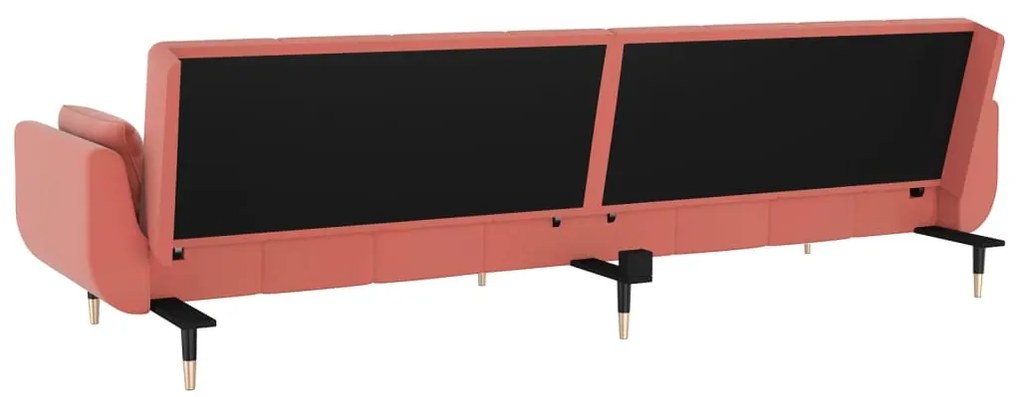 Sofá-cama 2 lugares com duas almofadas veludo rosa