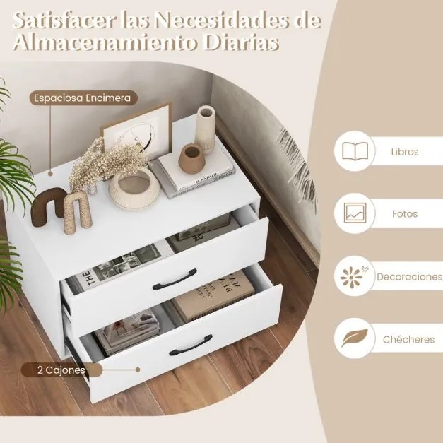 Armario de arrumação empilhável de 2 gavetas sala de estar Escritório de estudo Branco