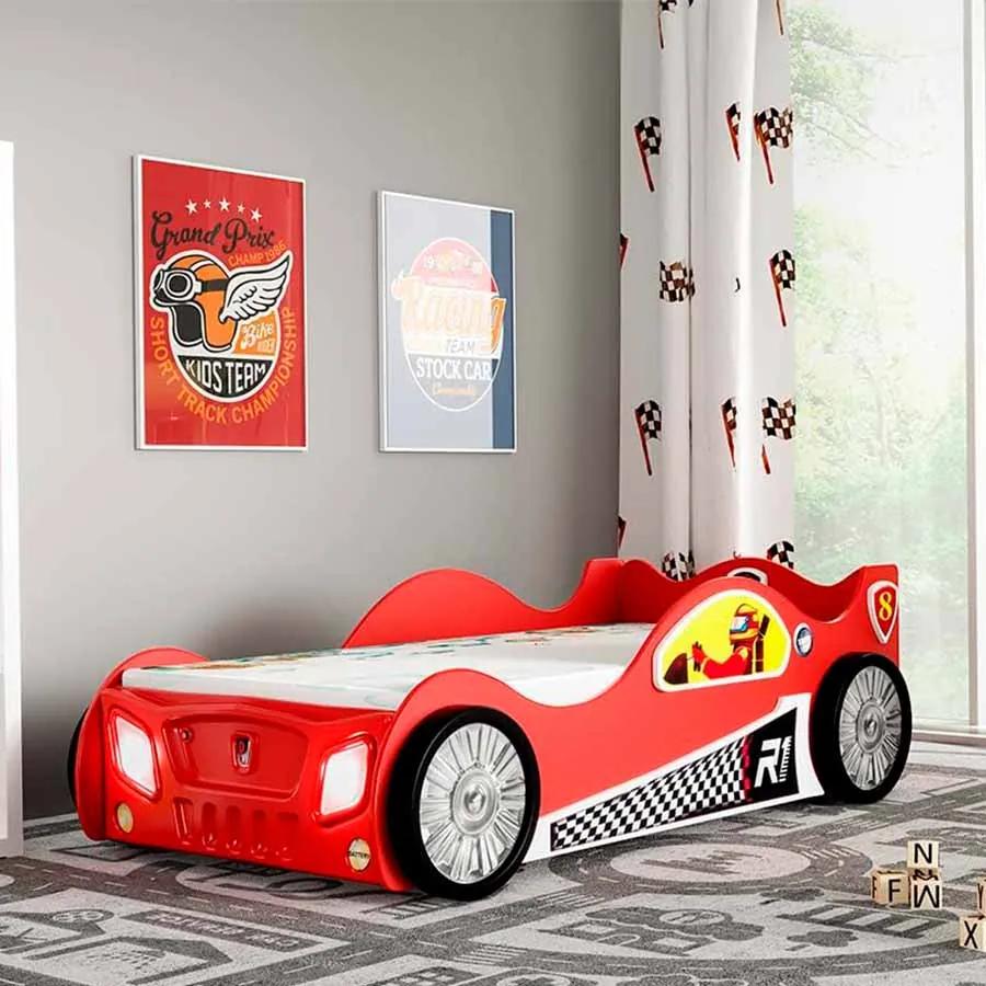 Cama para criança, Carro de Corrida Monza Grande Com Luzes LED, Oferta colchão e estrado 205 x 115 x 62 cm Vermelha
