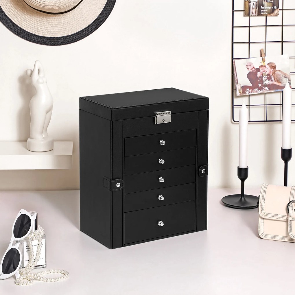 Caixa para joias com 6 níveis 26 x 15,5 x 32 cm preto