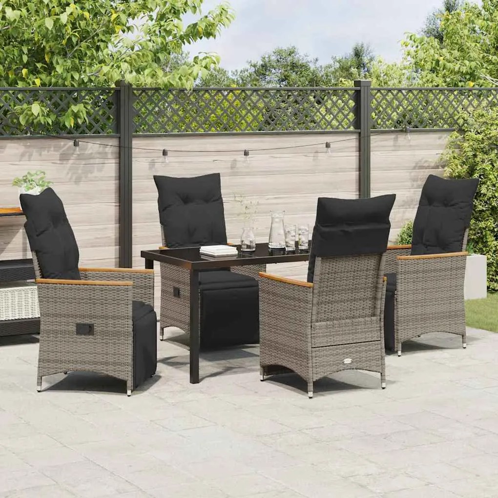 Conjunto de Jantar de Jardim de 5 Peças com Almofadas em Rattan Sintét