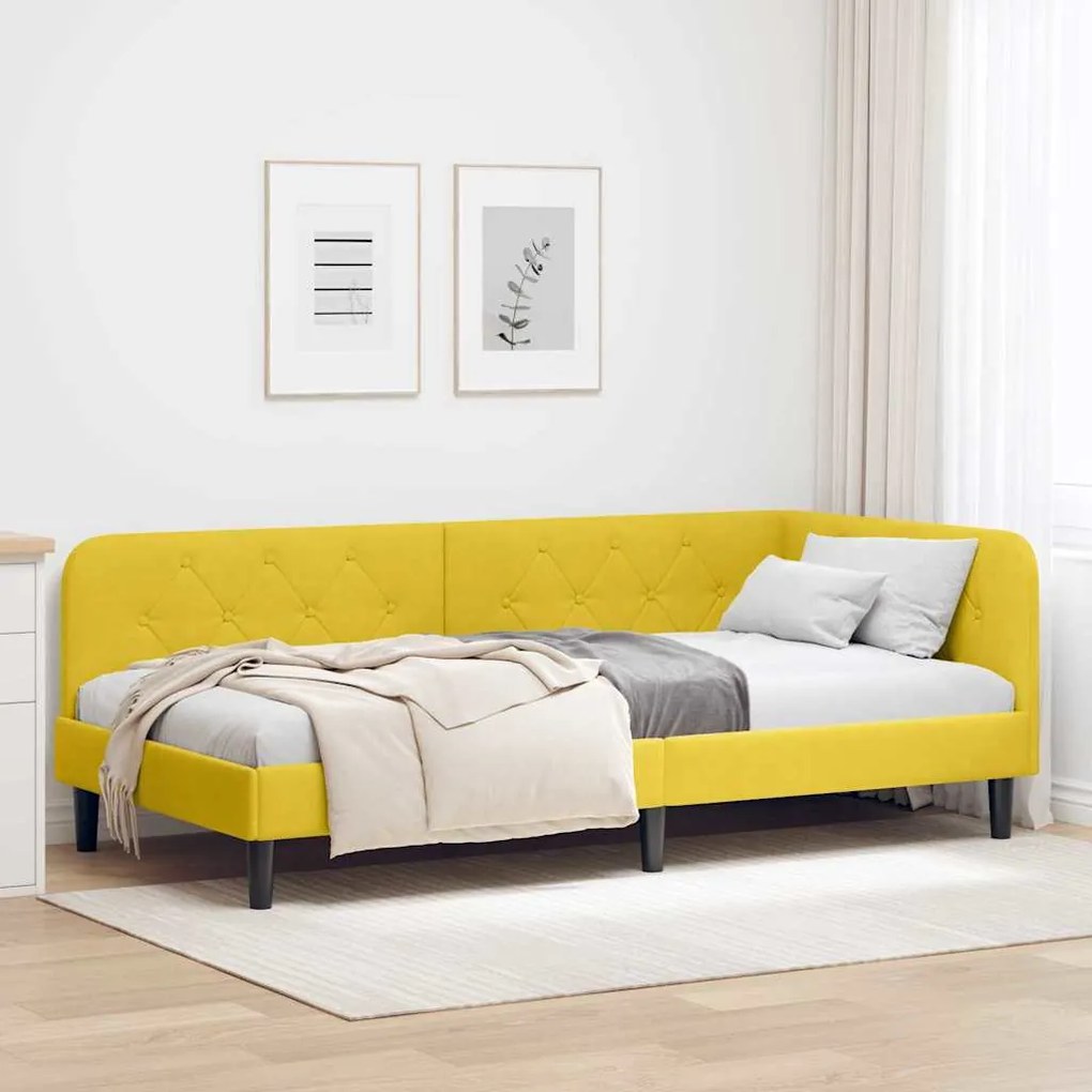vidaXL Estrutura de Cama de Canto Amarelo 100 x 200 cm Veludo