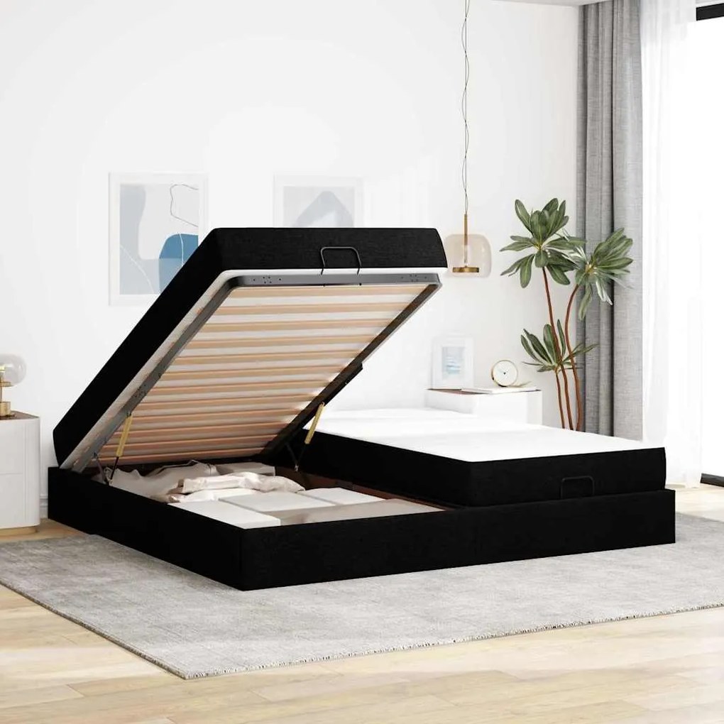 vidaXL Estrutura da Cama com armazenamento Preto 200 x 200 cm tecido