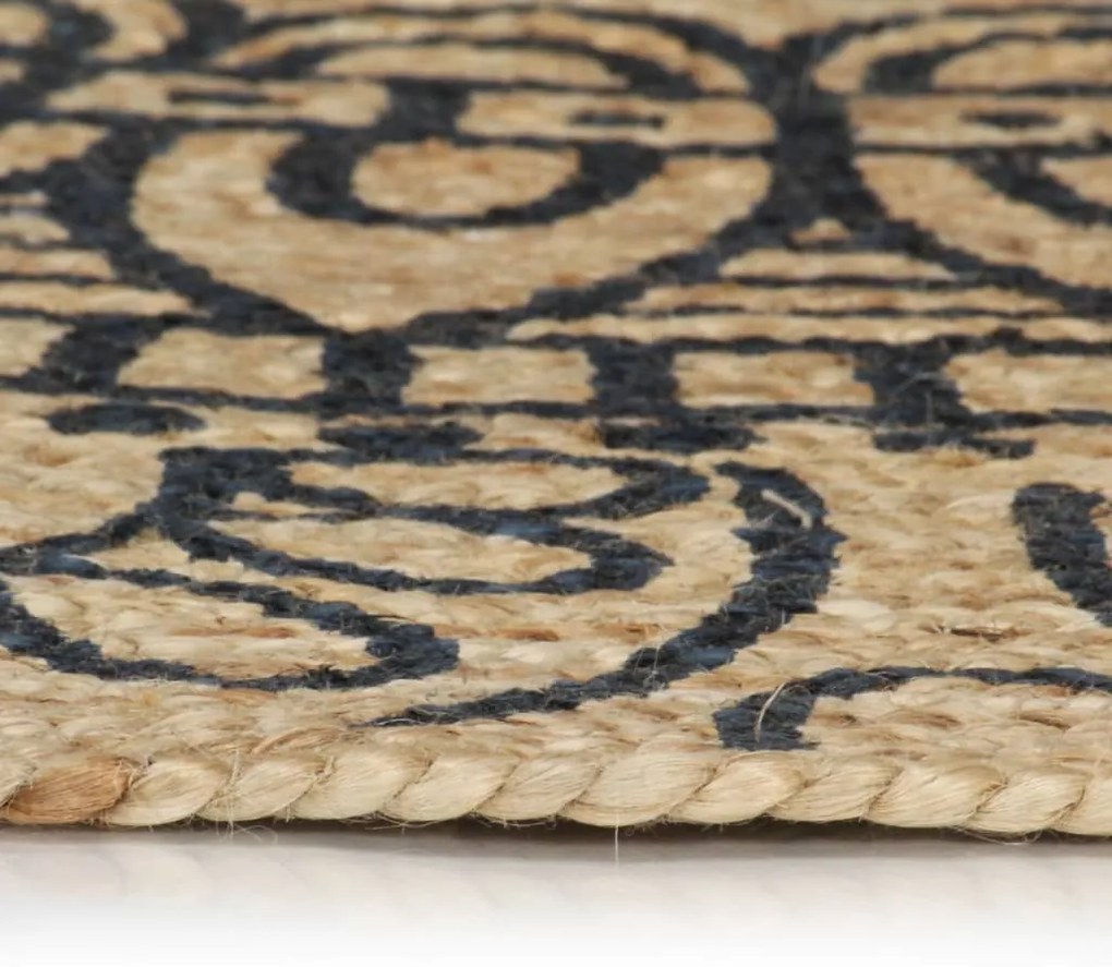 Tapete artesanal em juta com impressão a azul-marinho 150 cm