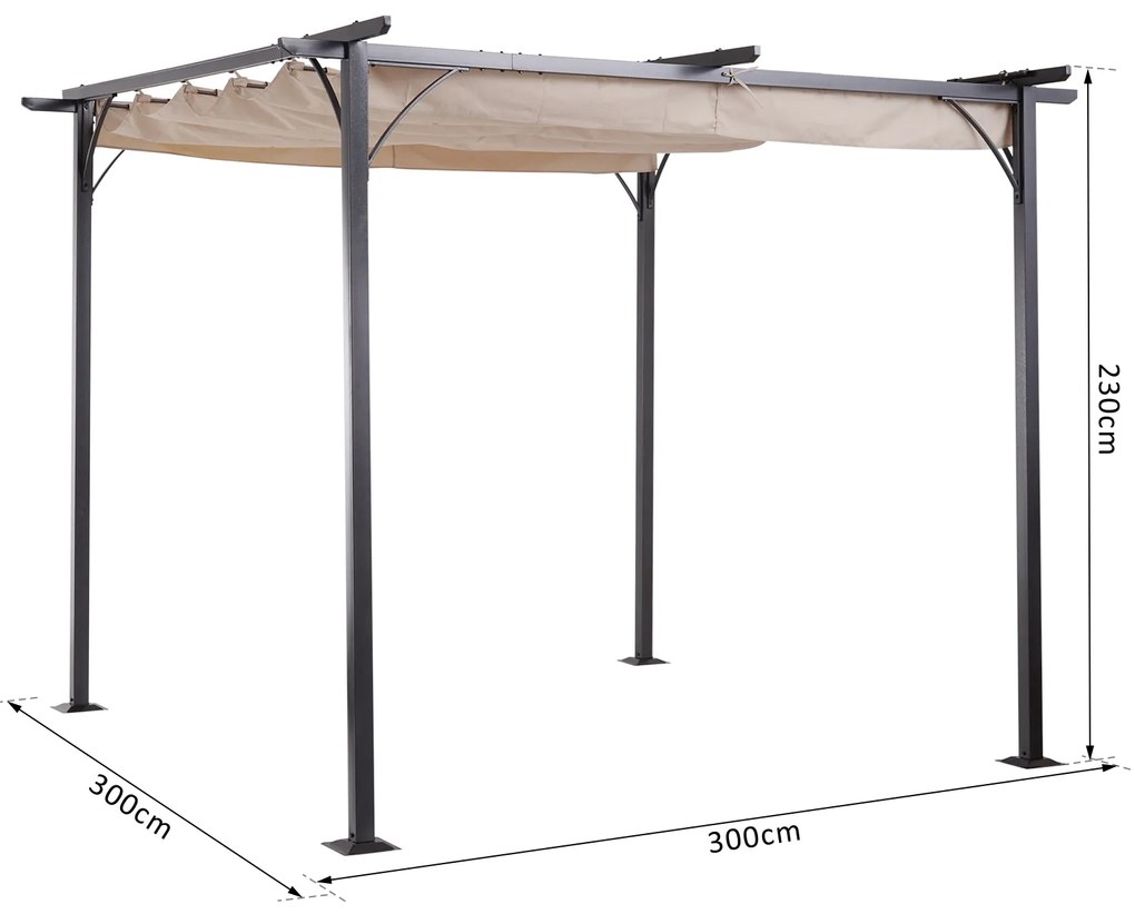 Gazebo  com telhado retrátil Pergola para jardim com terraço ou pátio Gazebo com Tecido de Poliéster Resistente à Água e UV 3x3m