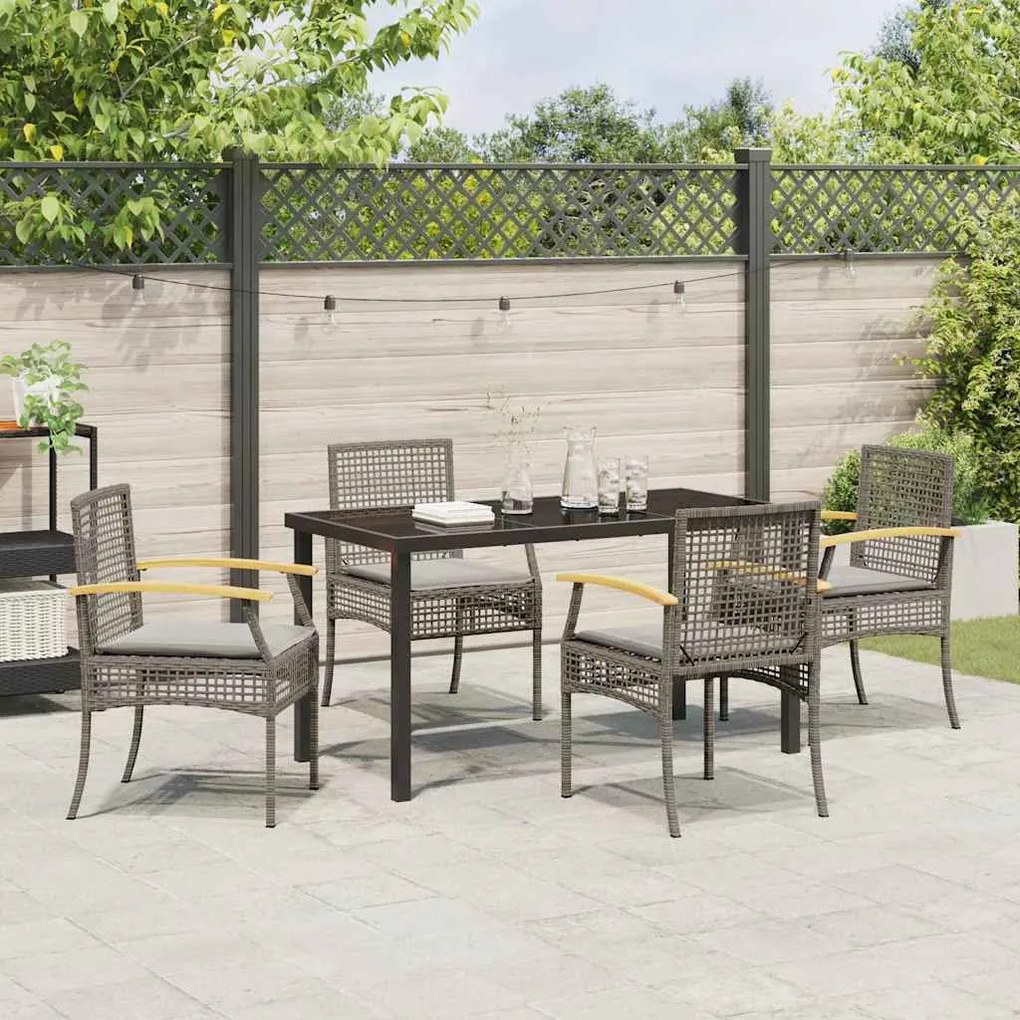 Conjunto de Jantar de Jardim 5 Peças com Almofadas em Rattan Sintético