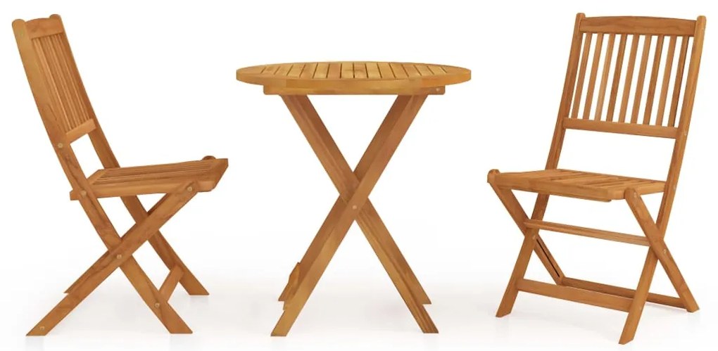 3 pcs conjunto jantar dobrável p/ jardim madeira acácia maciça