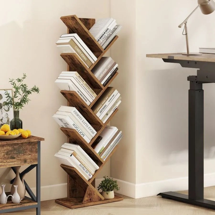 Estante em forma de árvore 20 x 38 x 115,2 cm para arrumação que poupa espaço Coleção Custos, castanho vintage