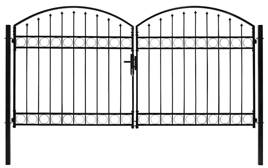 Portão p/ cerca porta dupla e topo arqueado 300x150cm aço preto