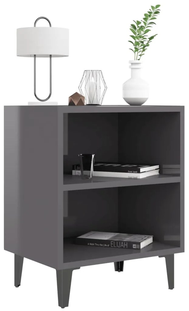 Mesas cabeceira pernas metal 2 pcs 40x30x50 cm cinza brilhante