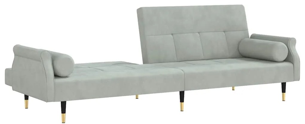 Sofá-cama com almofadões veludo cinzento-claro