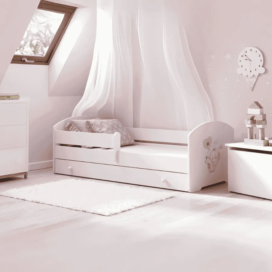 Cama infantil branca LUK elefante 140x70 com gaveta - colchão e estrado incluído