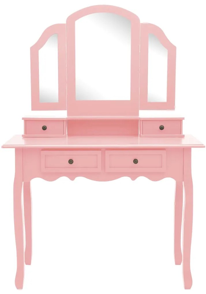 Conjunto toucador c/ banco 100x40x146cm madeira paulownia rosa