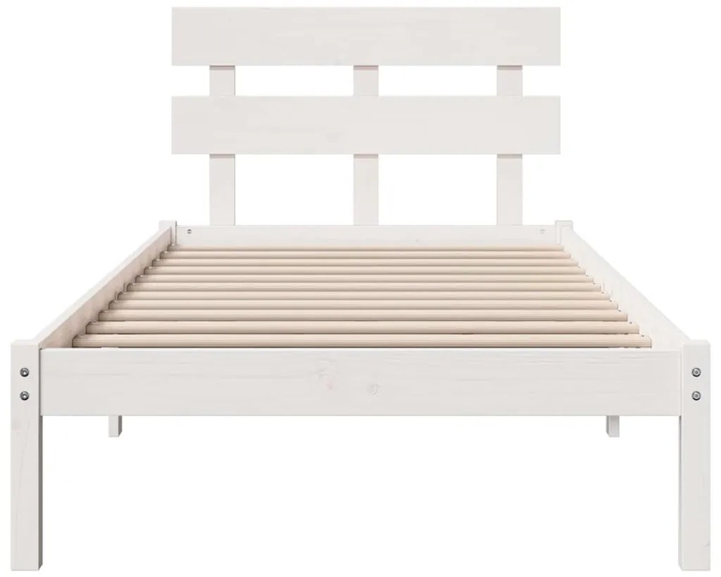 Estrado de Cama com Cabeceira Branca 90x200 cm Madeira Maciça de Pinho