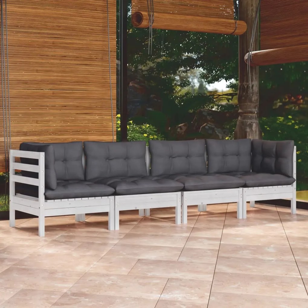 vidaXL 4 pcs conjunto lounge de jardim c/ almofadões pinho maciço