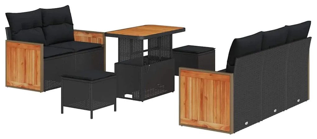 Conjunto de Sofá de Jardim vidaXL 8 Peças com Almofadas Preto Rattan P