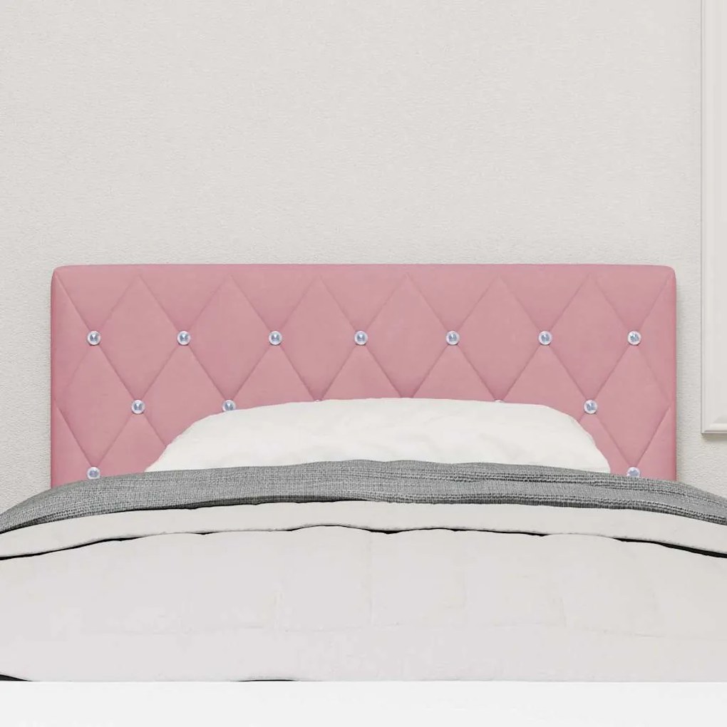 Cabeceira com Botão de Cristal Tufted Rosa - 90 cm em Veludo