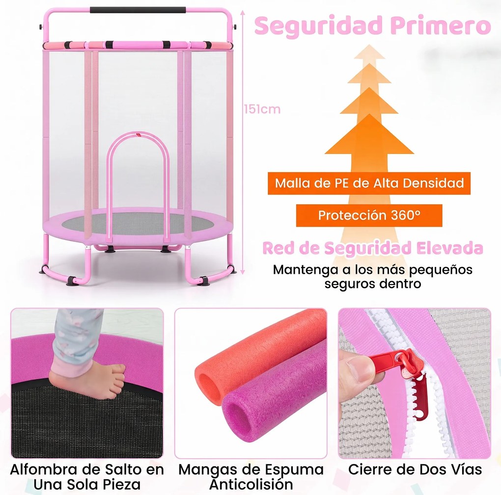 Trampolim Infantil Multifuncional, 154 x 154 x 210 cm, Design 6 em 1, Rosa