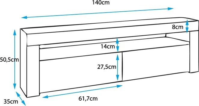 Móvel de TV Alays – 140x35x50,5 cm – Branco Brilhante e Preto – LED RG