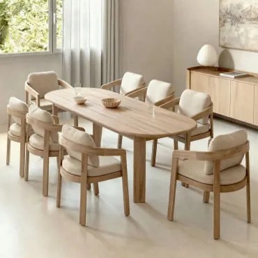 Conjunto De Mesa Oval De 240x100 Cm Em Madeira De Acácia E 8 Cadeiras De Jantar Em Madeira De Acácia Uleno Marrom Acácia Claro - Sklum