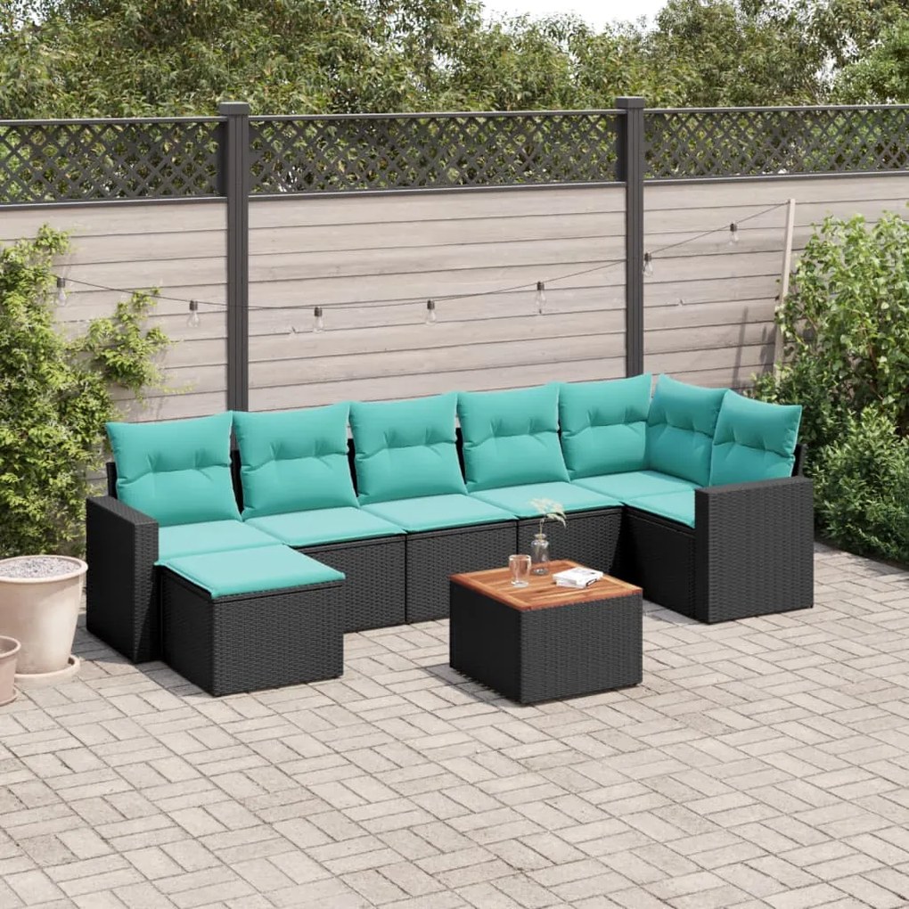 vidaXL 8 pcs conjunto de sofás p/ jardim c/ almofadões vime PE preto