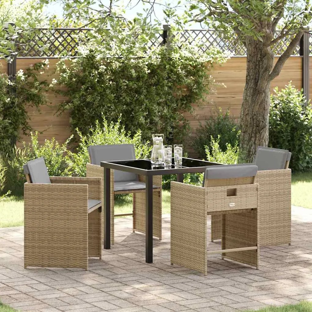 vidaXL Conjunto de Jantar de Jardim de 5 Peças com Almofadas em Rattan Sintético Beijinhas