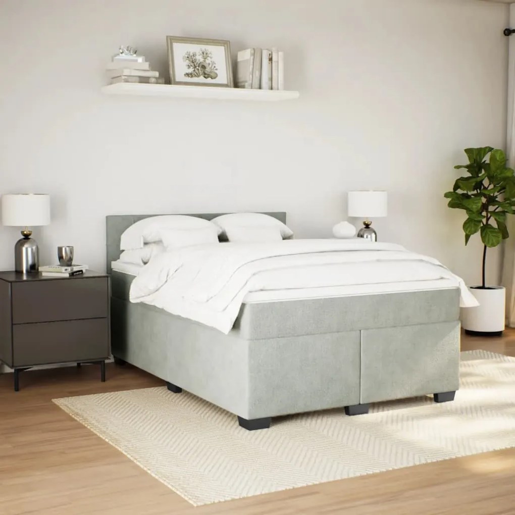 Cama com molas/colchão 160x200 cm veludo cinzento-claro