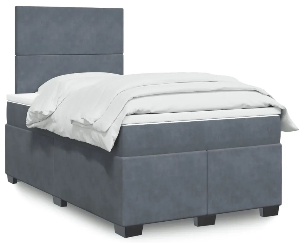 Cama boxspring com colchão 120x200 cm veludo cinzento-escuro
