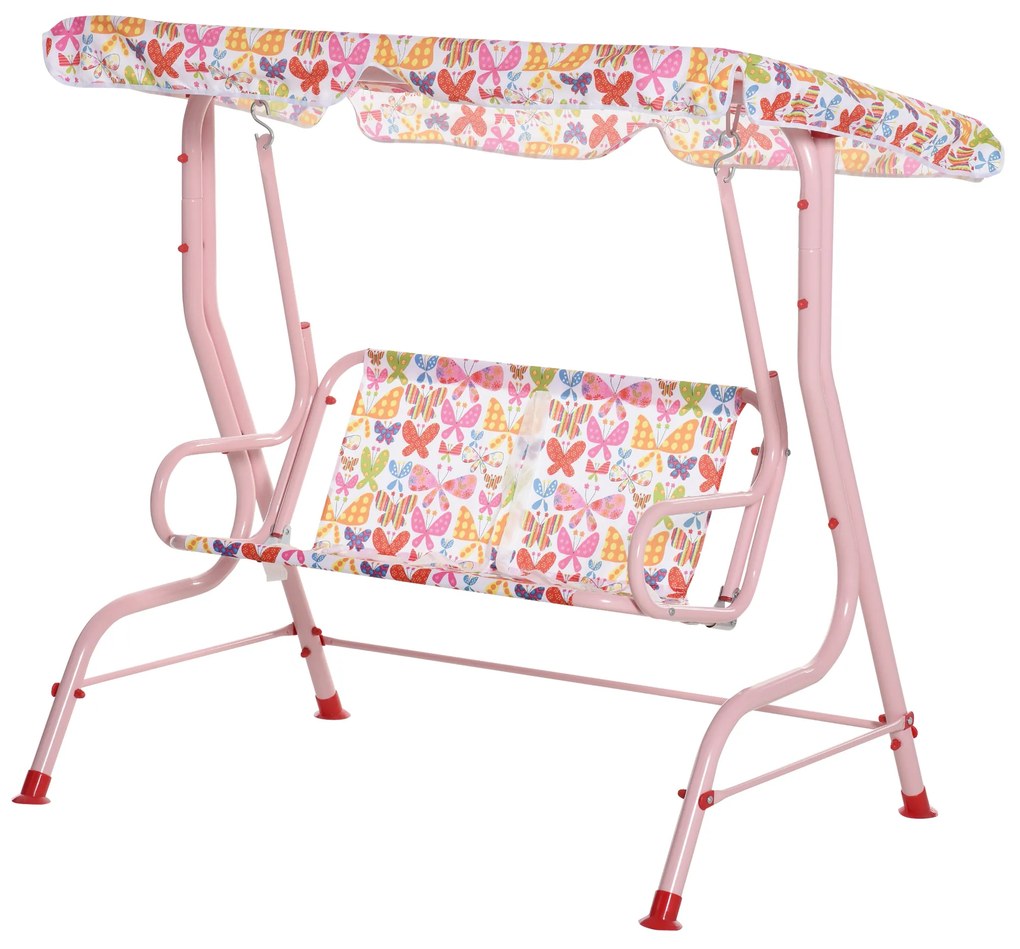 Baloiço de jardim para crianças acima de 3 anos de 2 lugares com toldo ajustável em ângulo e cintos de segurança ao ar livre 110x70x110 cm rosa