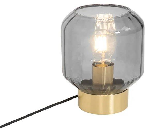Candeeiro de mesa moderno dourado/latão com vidro fumê - Stiklo Moderno