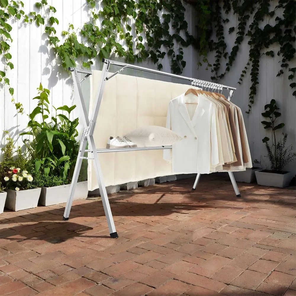 Estendal roupa dobrável, extensível, para interior e exterior 66 x (133-200) x 130 cm cinzento